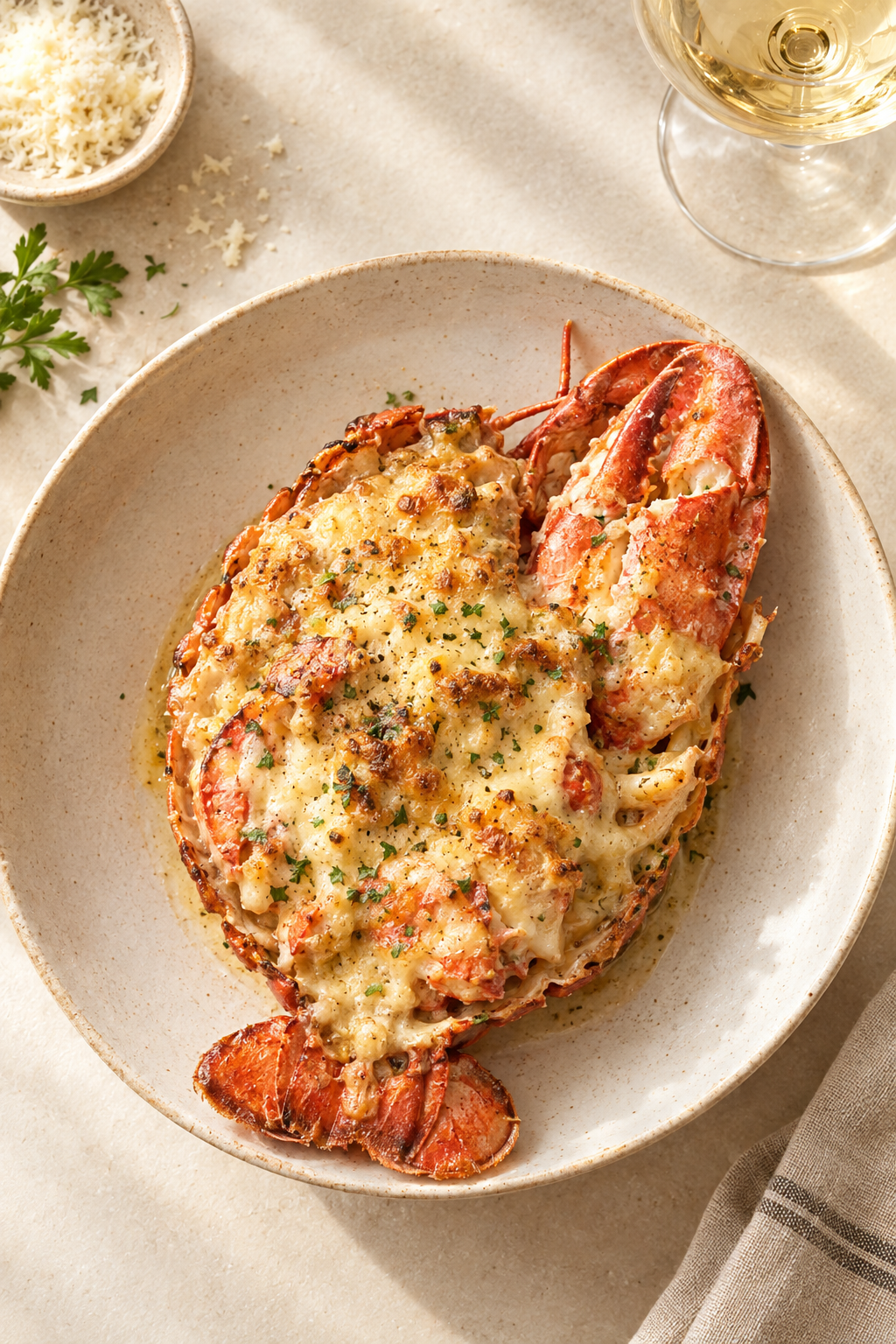 Create a refined vertical food photograph of a side-sized Lo...
